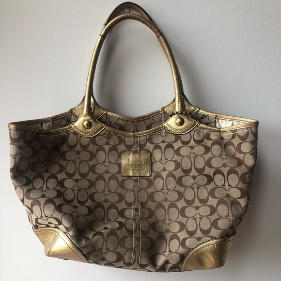 Coach Canvas & Gold Leather Bleeker Tote Handbag - Picture 2 of 7